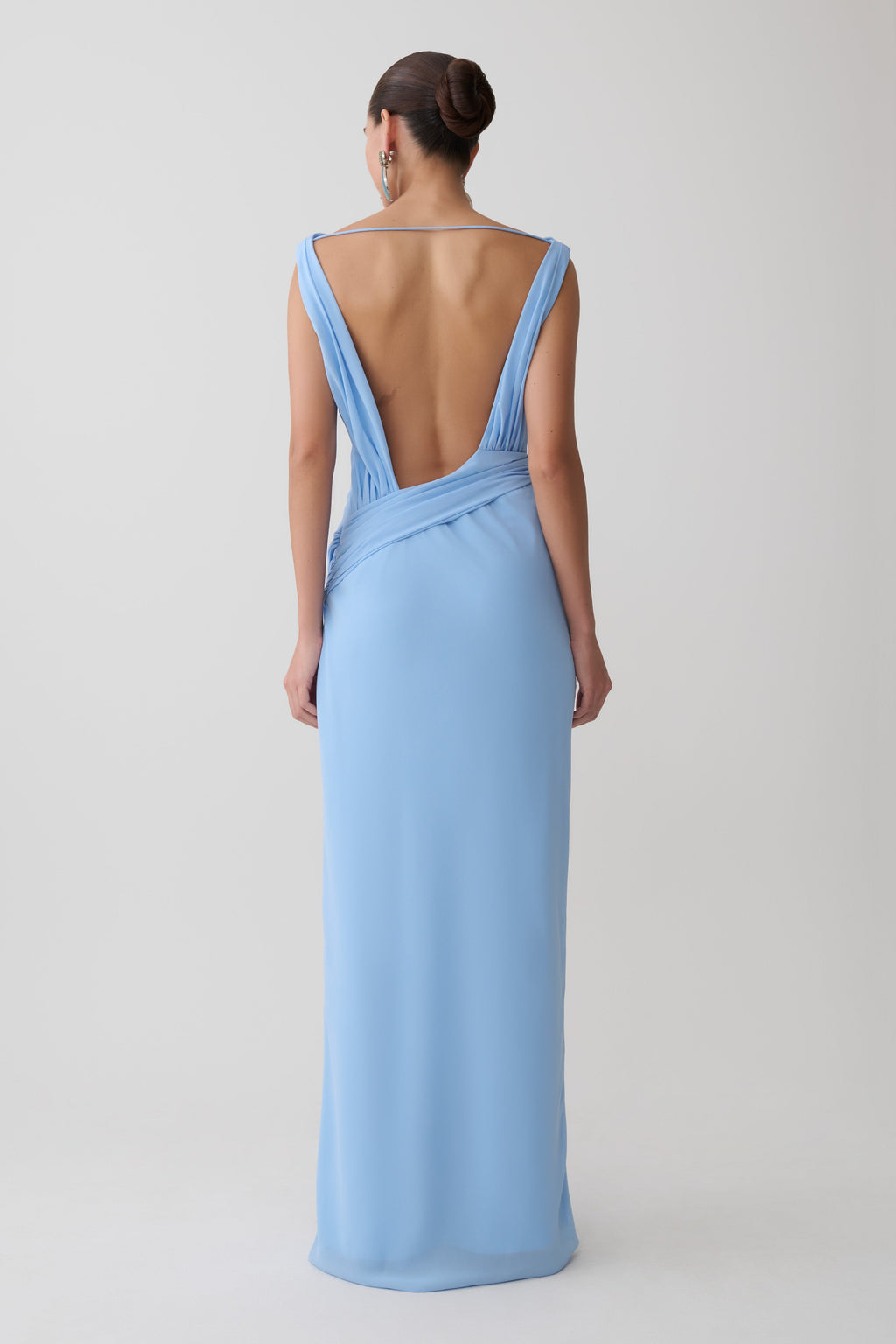 Marjorie Draped Back Chiffon Maxi Dress - Sky Blue