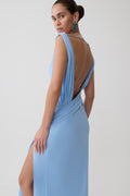 Marjorie Draped Back Chiffon Maxi Dress - Sky Blue
