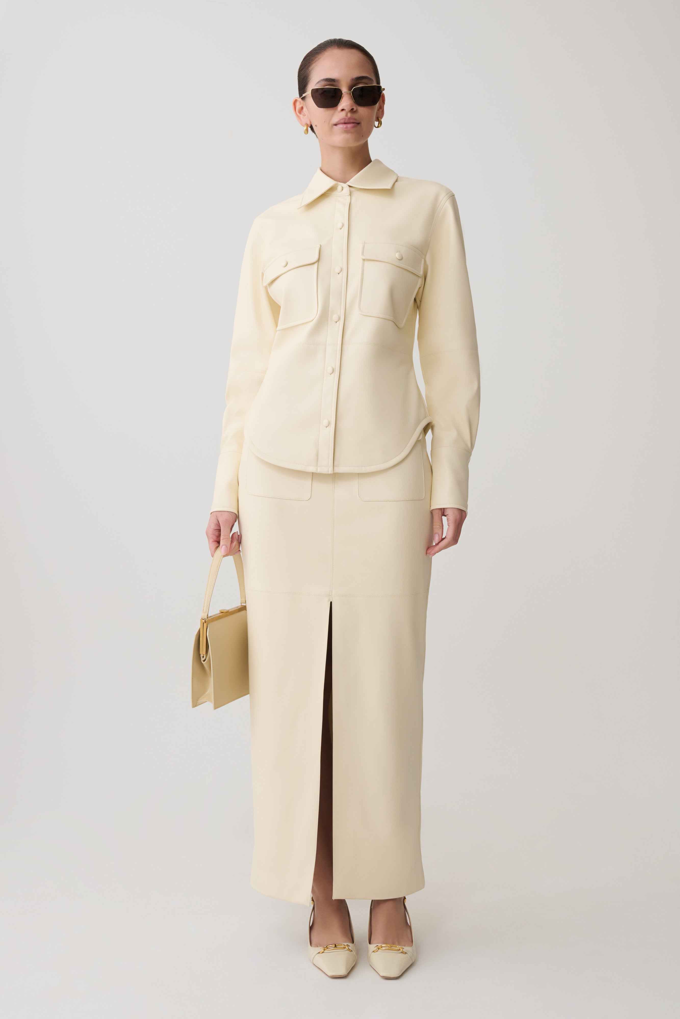 Winslet Faux Leather Shirt - Bone