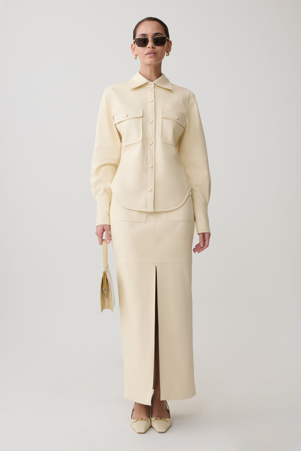 Winslet Faux Leather Maxi Skirt - Bone