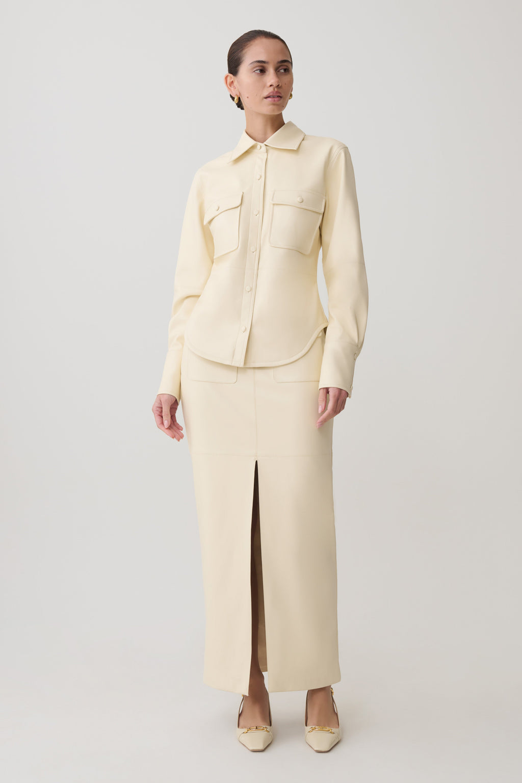 Winslet Faux Leather Shirt - Bone