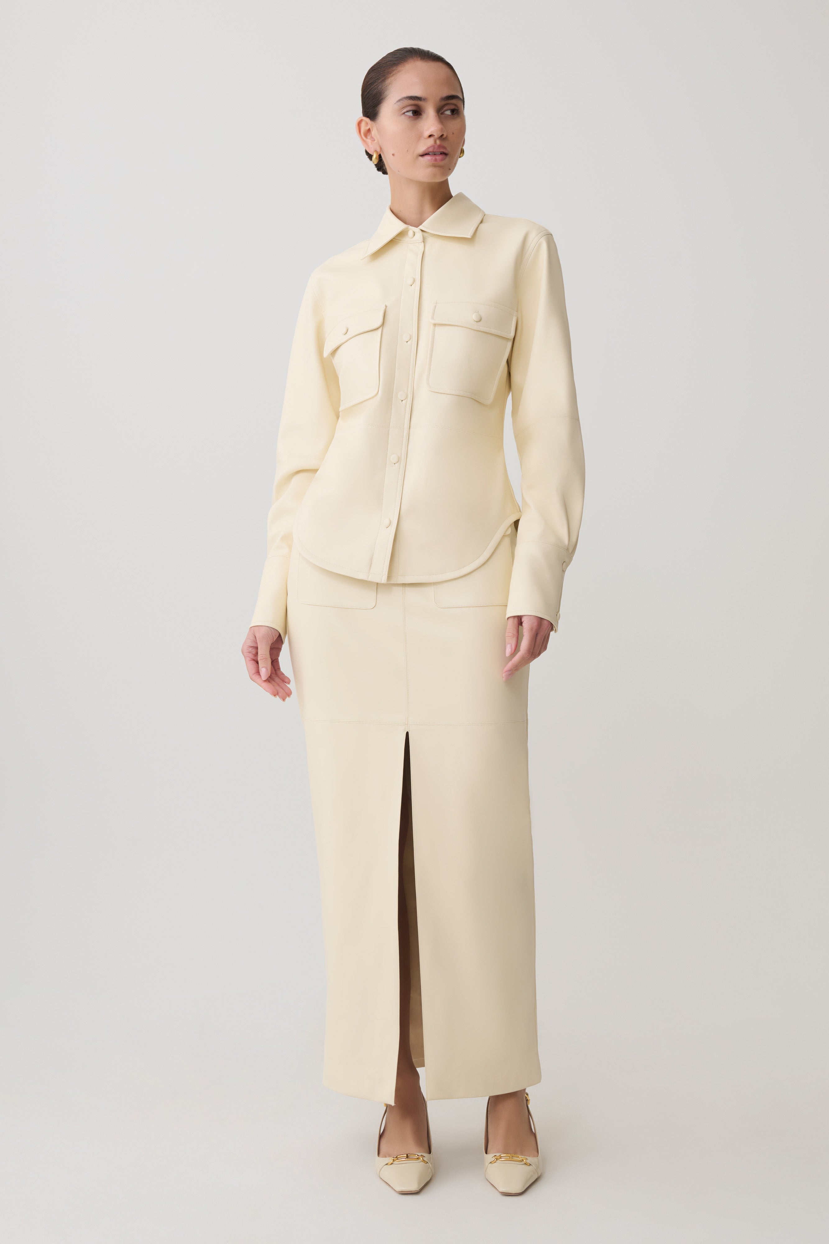 Winslet Faux Leather Shirt - Bone