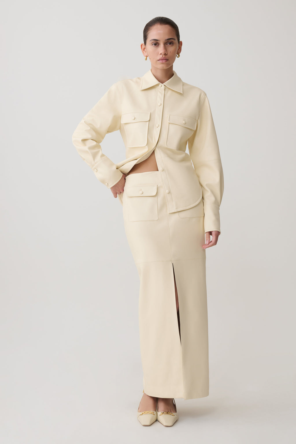 Winslet Faux Leather Maxi Skirt - Bone