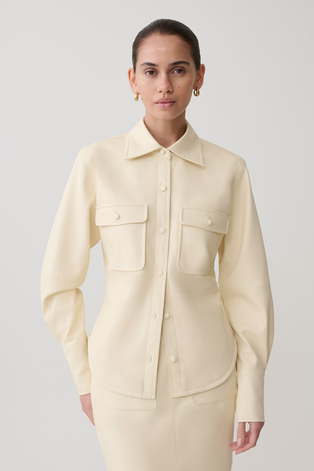 Winslet Faux Leather Shirt - Bone