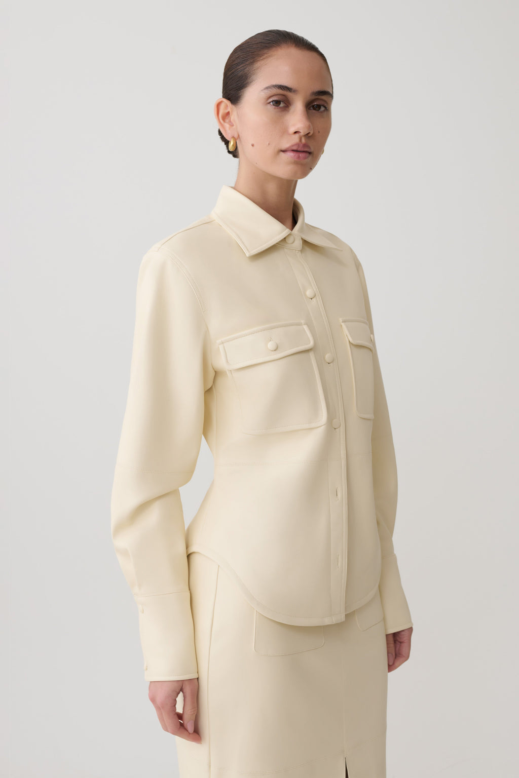 Winslet Faux Leather Shirt - Bone