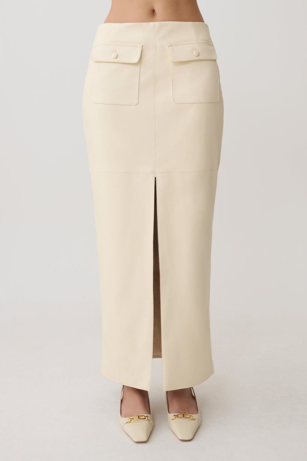 Winslet Faux Leather Maxi Skirt - Bone