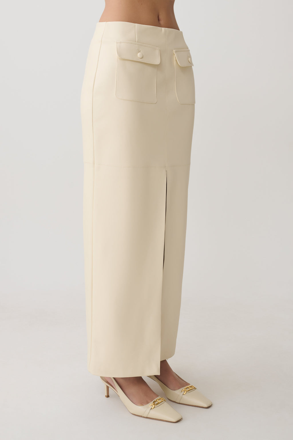 Winslet Faux Leather Maxi Skirt - Bone