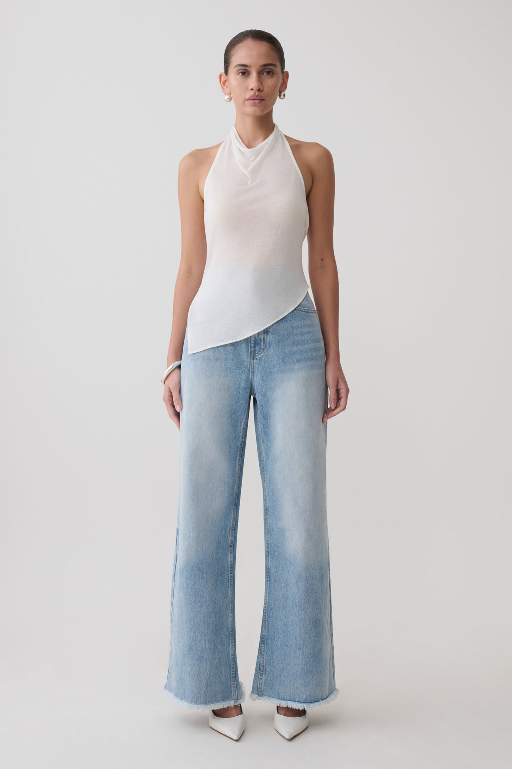 Clea Relaxed Sheer Halter Top - Ivory