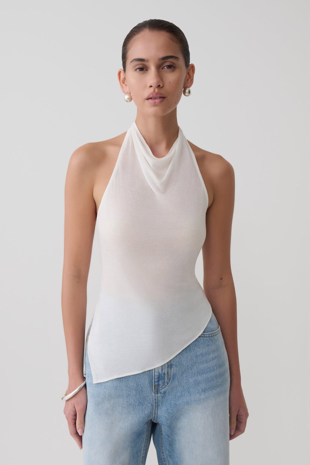 Clea Relaxed Sheer Halter Top - Ivory