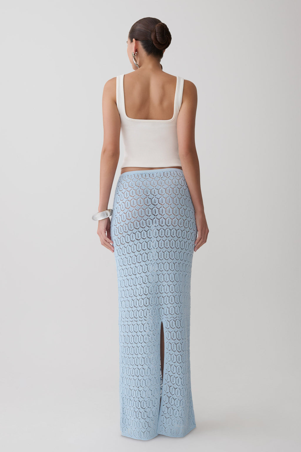Courtney Crochet Knit Maxi Skirt - Pale Blue