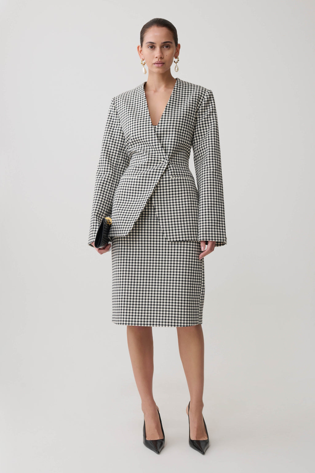 Darcie Drop Shoulder Suiting Blazer - Houndstooth
