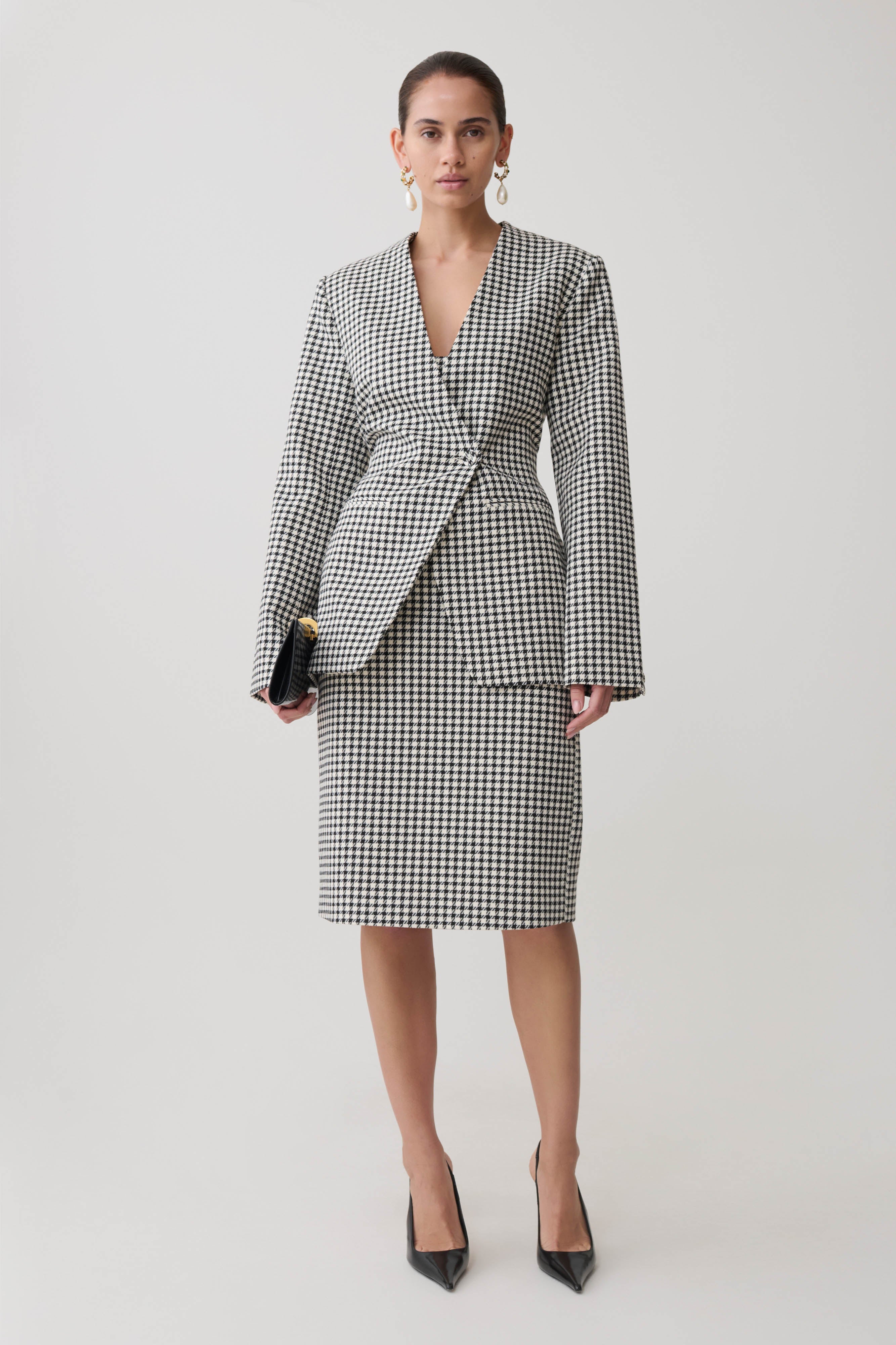 Darcie Drop Shoulder Suiting Blazer - Houndstooth
