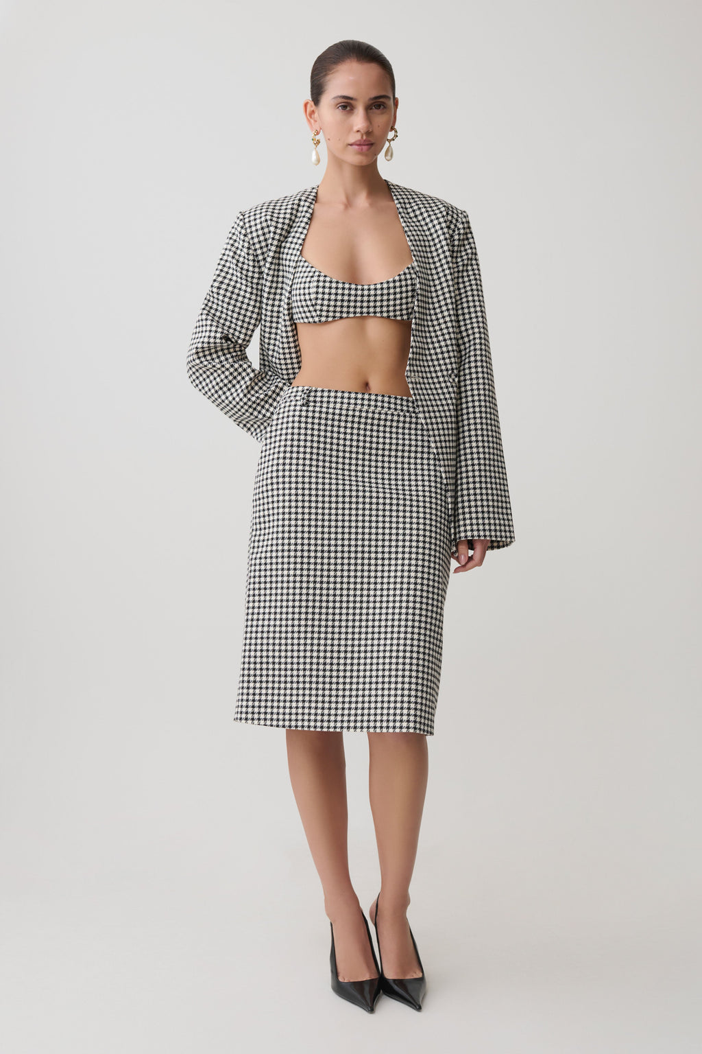 Amelie Tweed Midi Skirt - Houndstooth