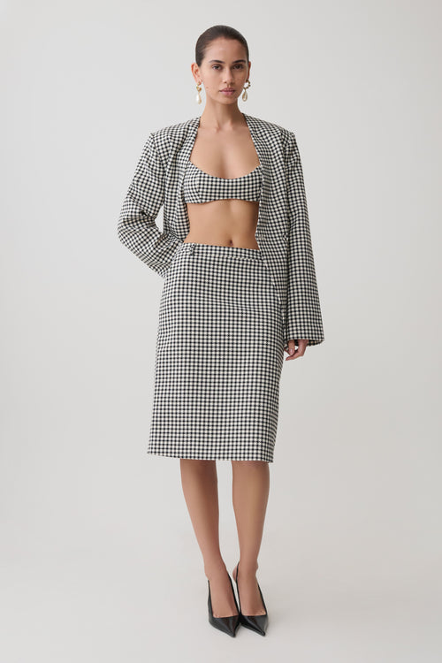 Amelie Tweed Midi Skirt - Houndstooth