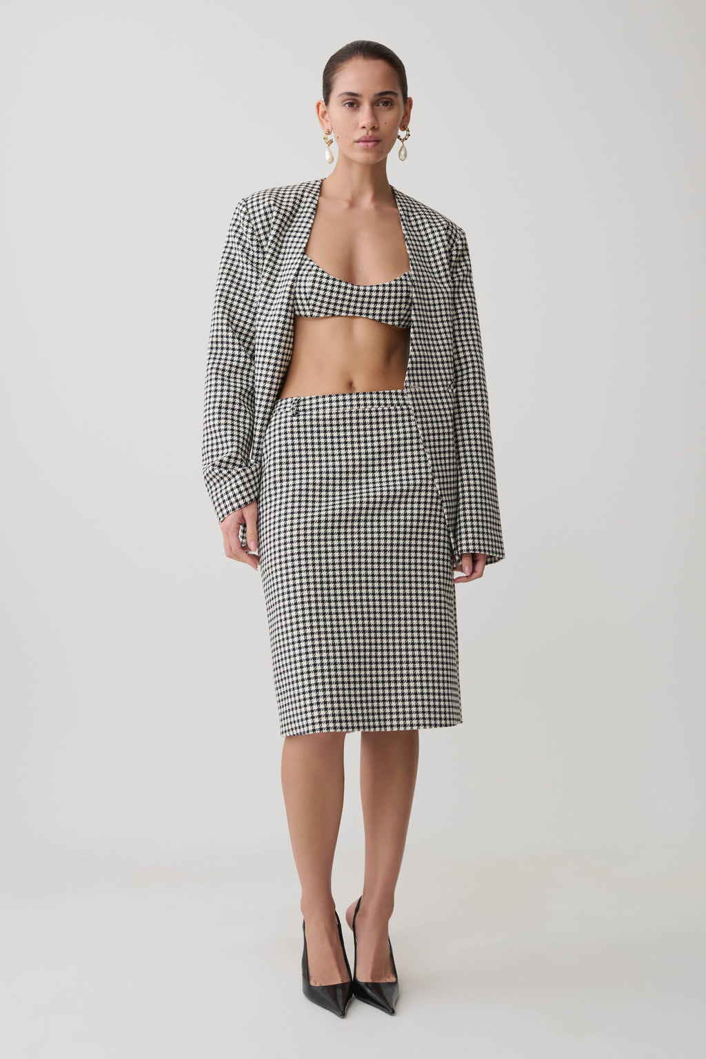 Amelie Tweed Midi Skirt - Houndstooth