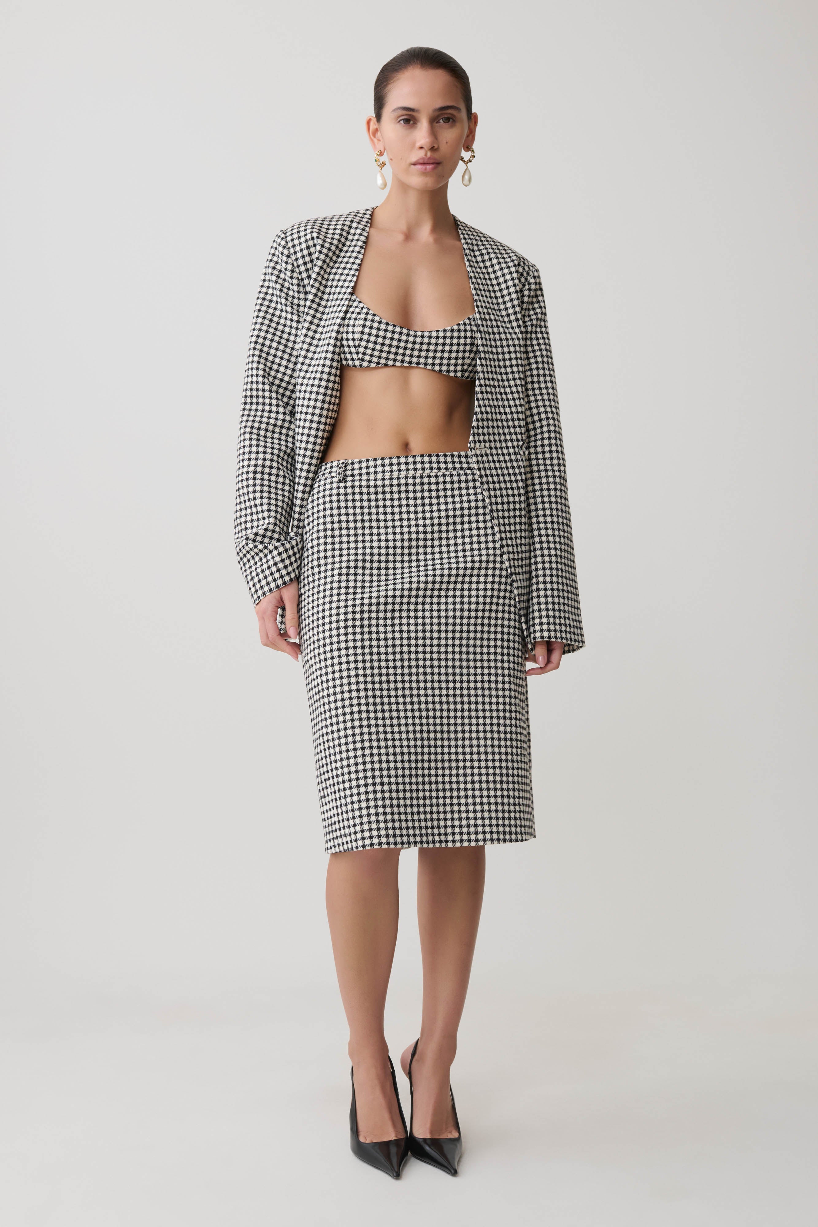 Amelie Tweed Midi Skirt - Houndstooth
