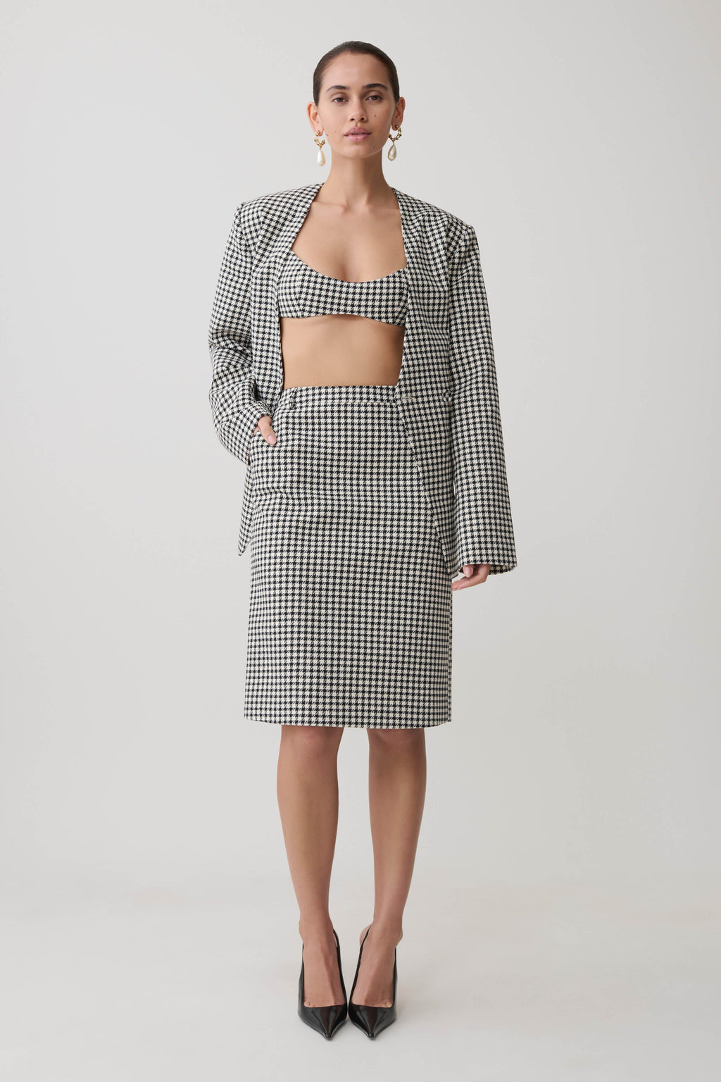 Darcie Drop Shoulder Suiting Blazer - Houndstooth