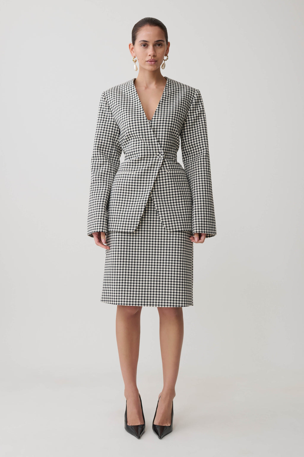 Amelie Tweed Midi Skirt - Houndstooth