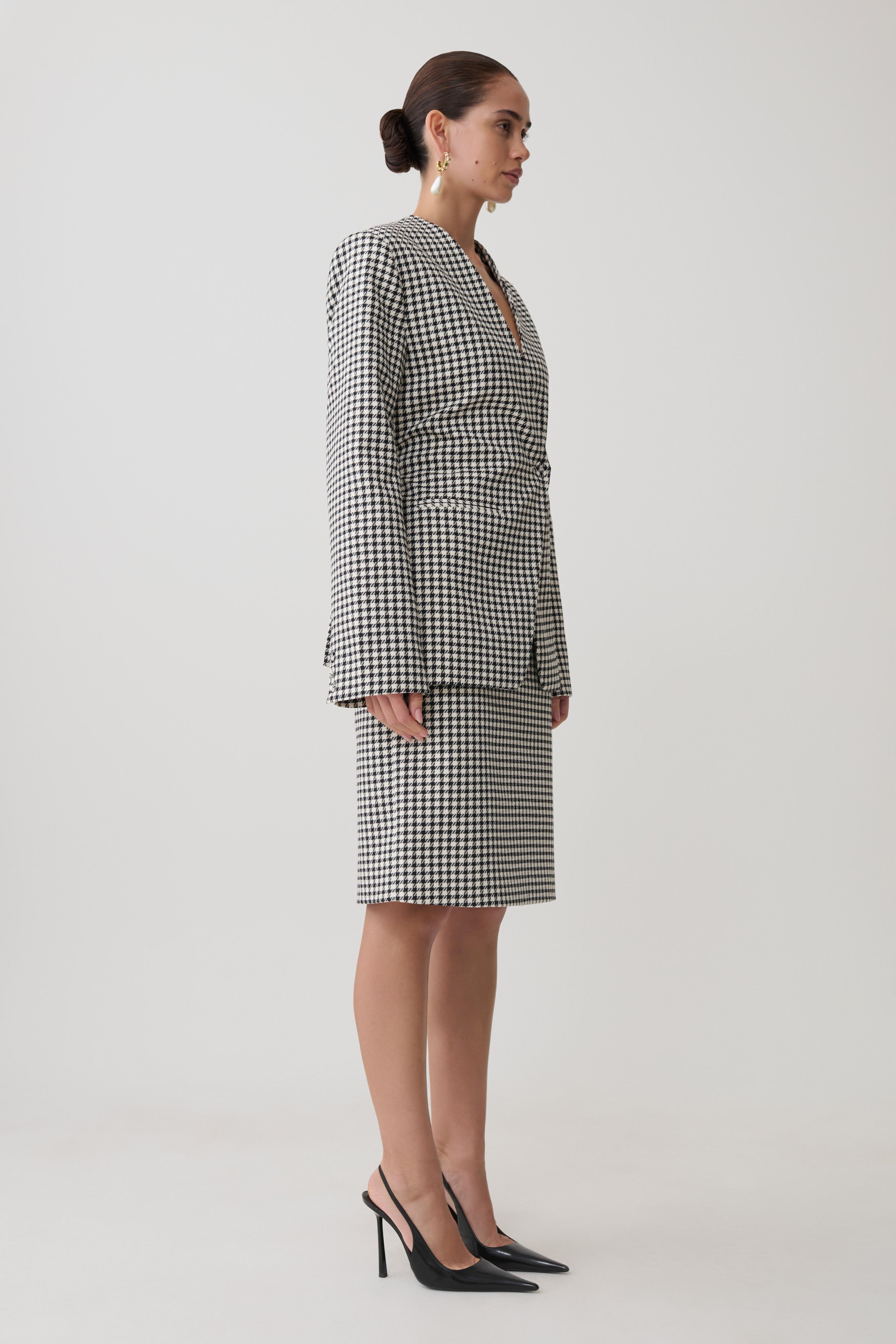 Darcie Drop Shoulder Suiting Blazer - Houndstooth