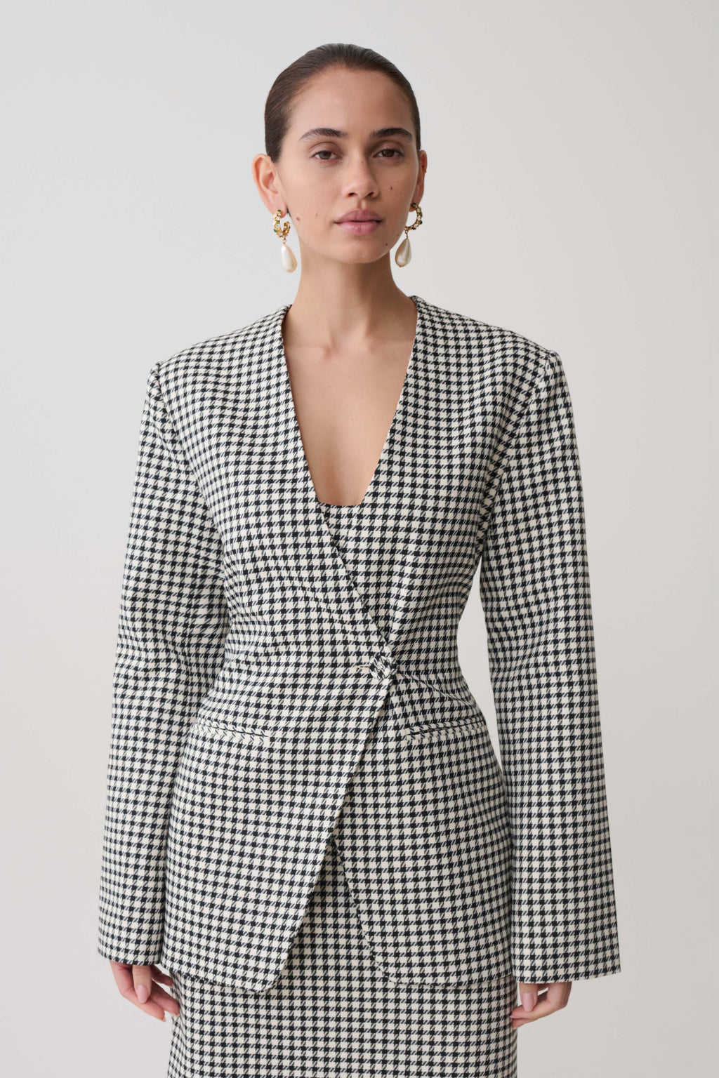 Darcie Drop Shoulder Suiting Blazer - Houndstooth