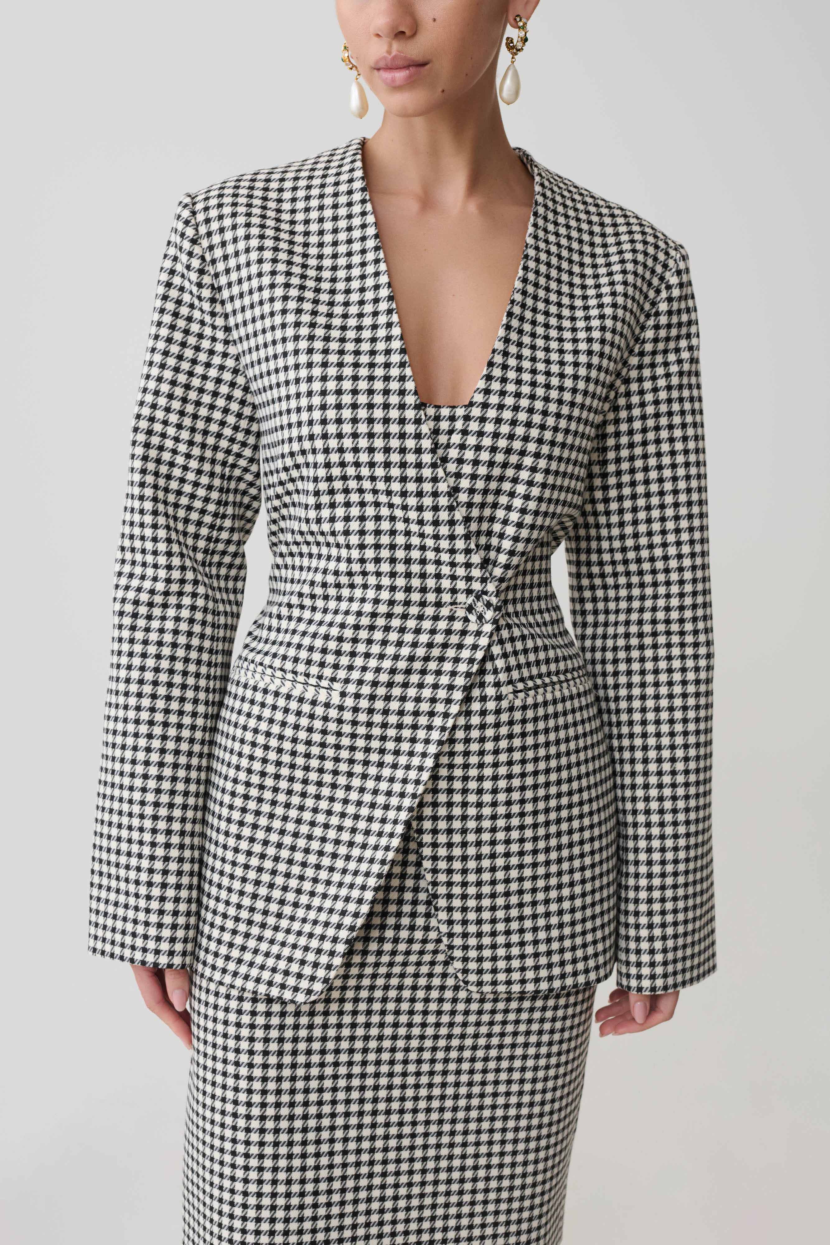 Darcie Drop Shoulder Suiting Blazer - Houndstooth