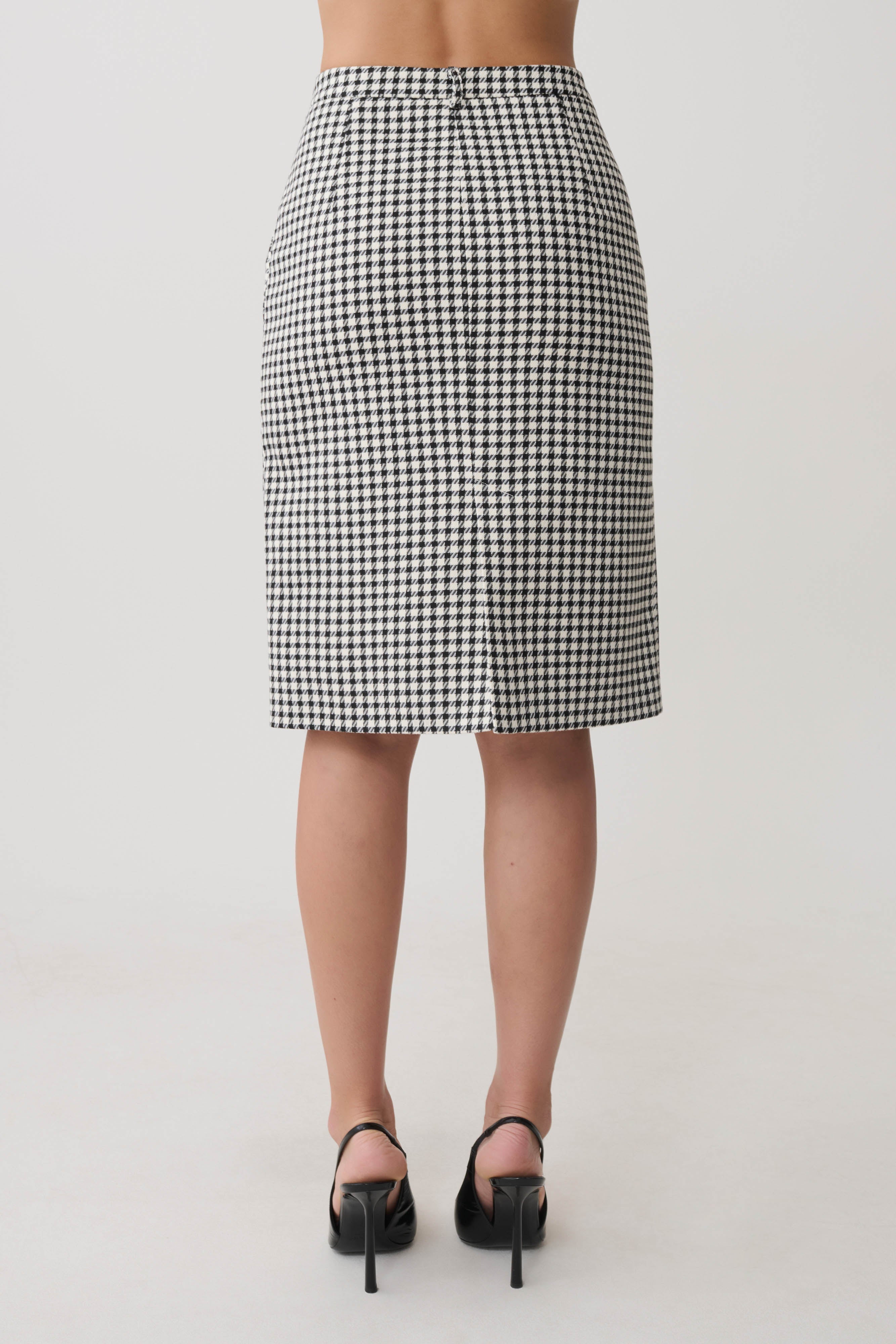 Amelie Tweed Midi Skirt - Houndstooth