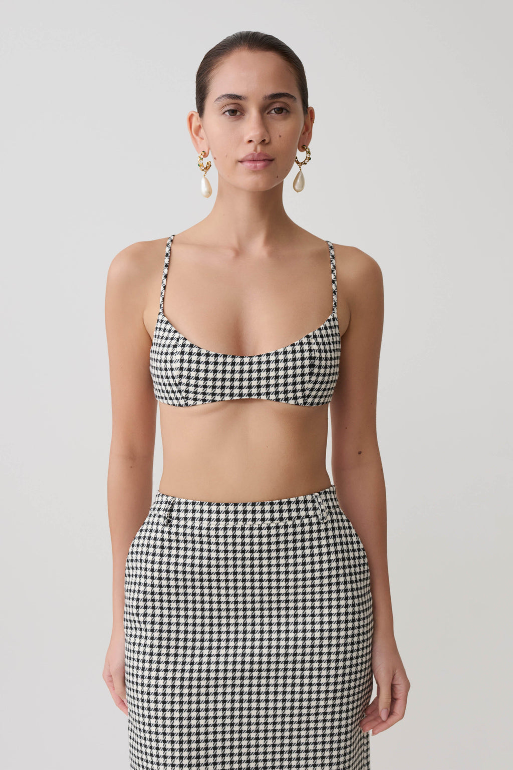 Amelie Tweed Bralette - Houndstooth