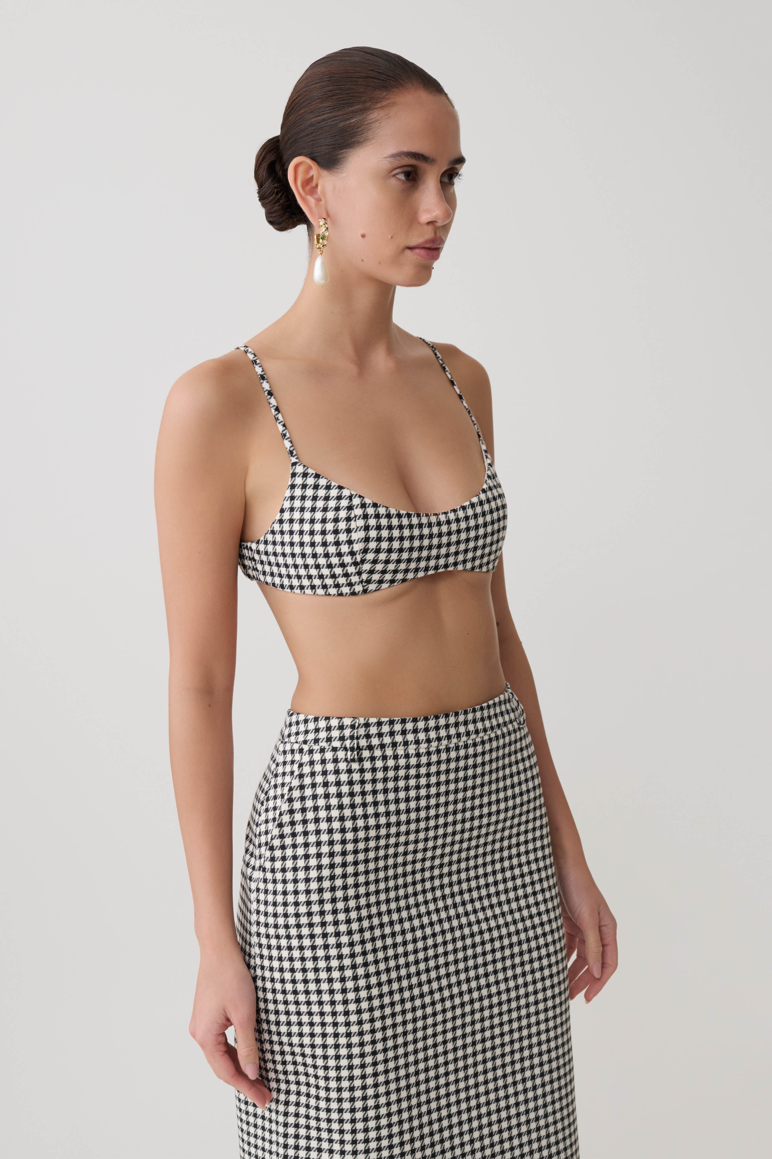 Amelie Tweed Bralette - Houndstooth