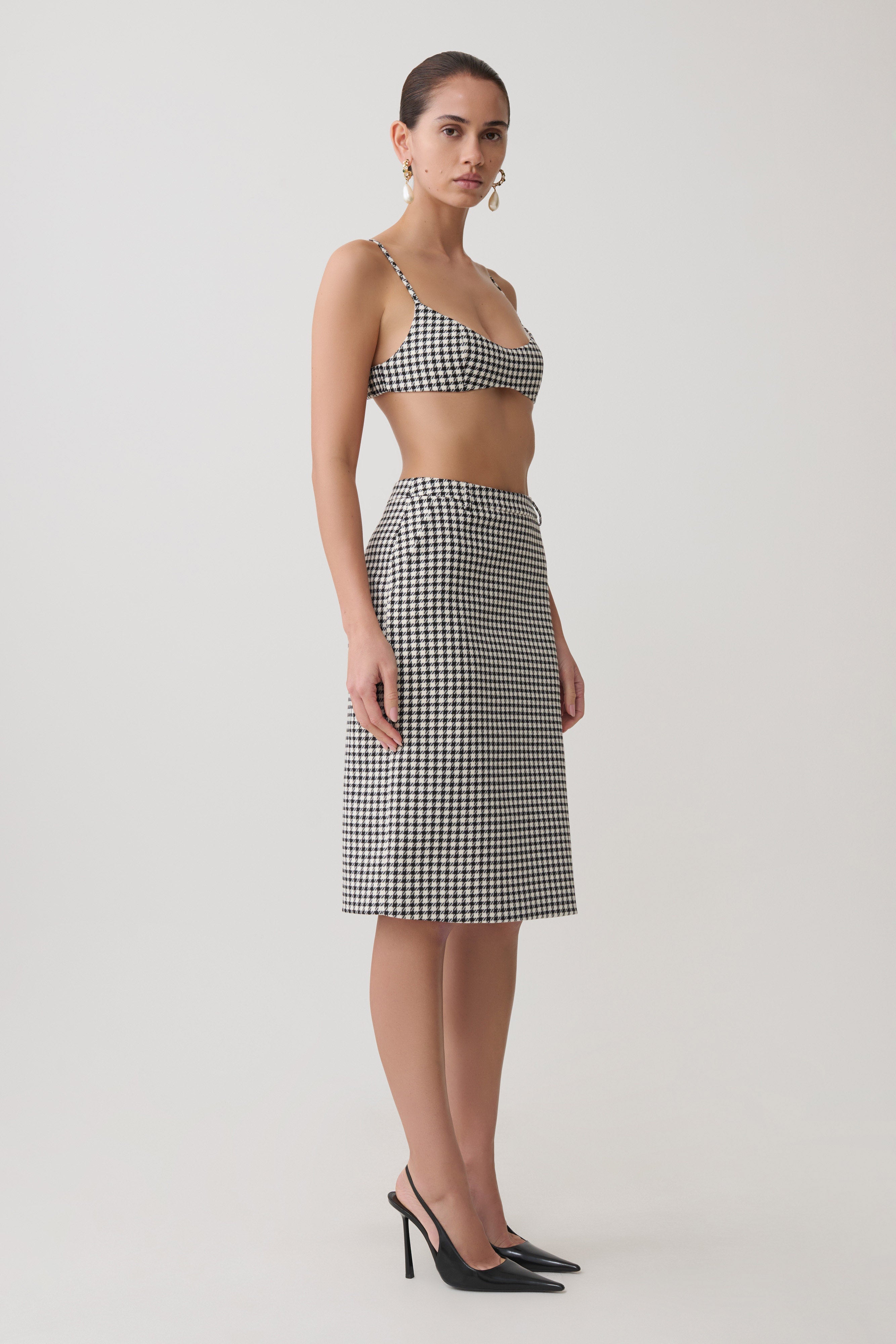 Amelie Tweed Midi Skirt - Houndstooth