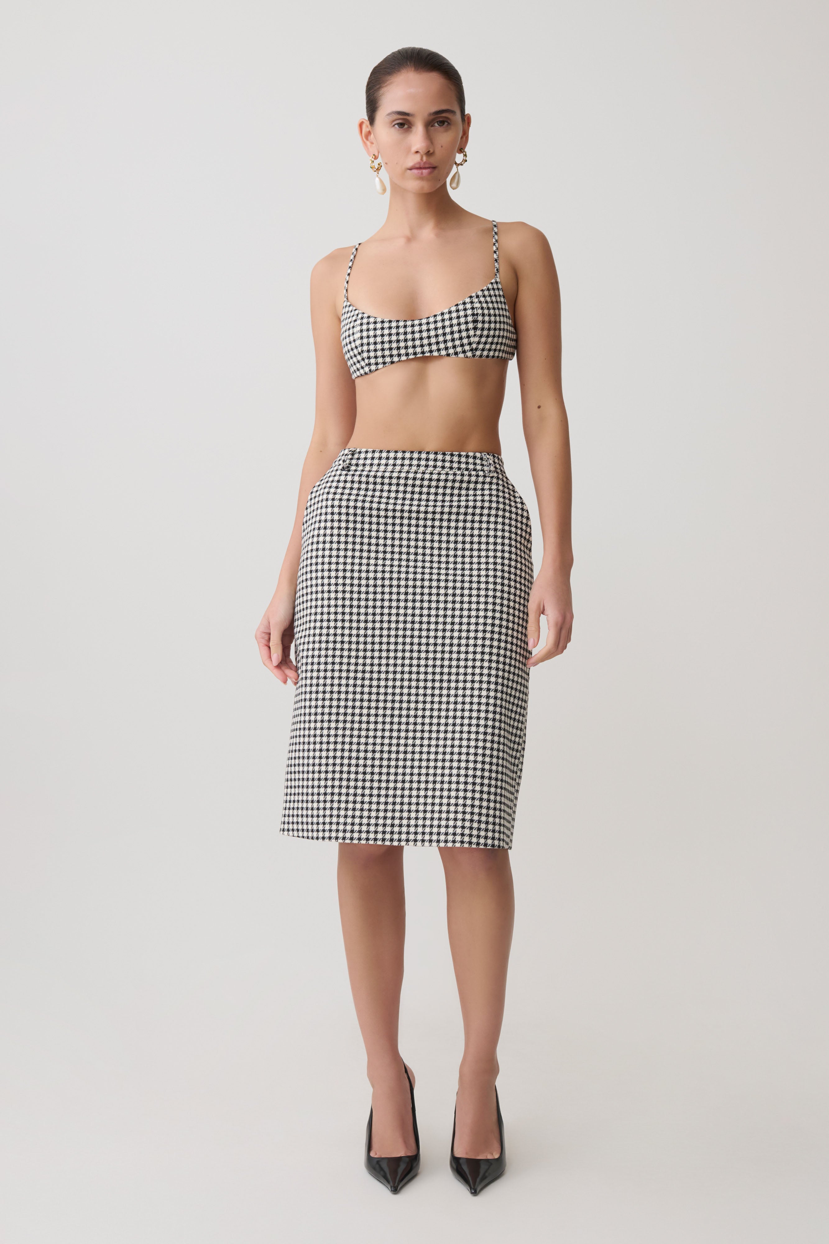 Amelie Tweed Midi Skirt - Houndstooth