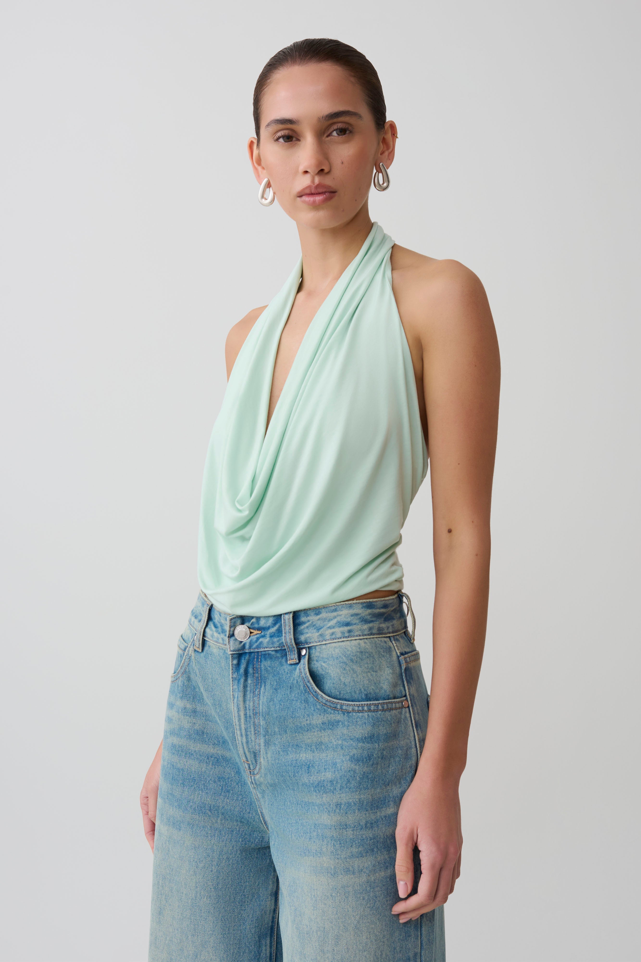 Huyen Cowl Front Modal Top - Mint