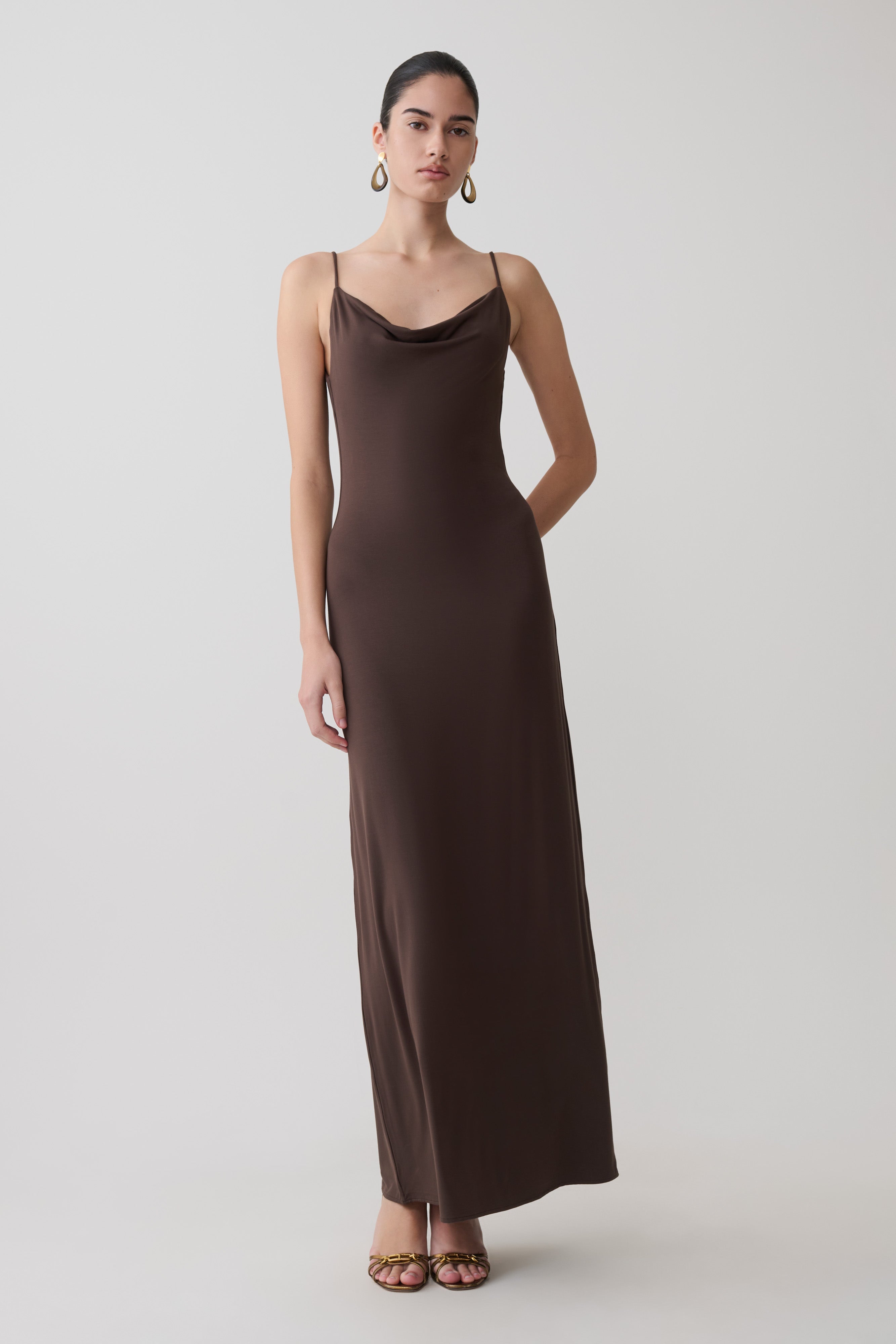 Joni Cowl Maxi Dress - Bitter Chocolate