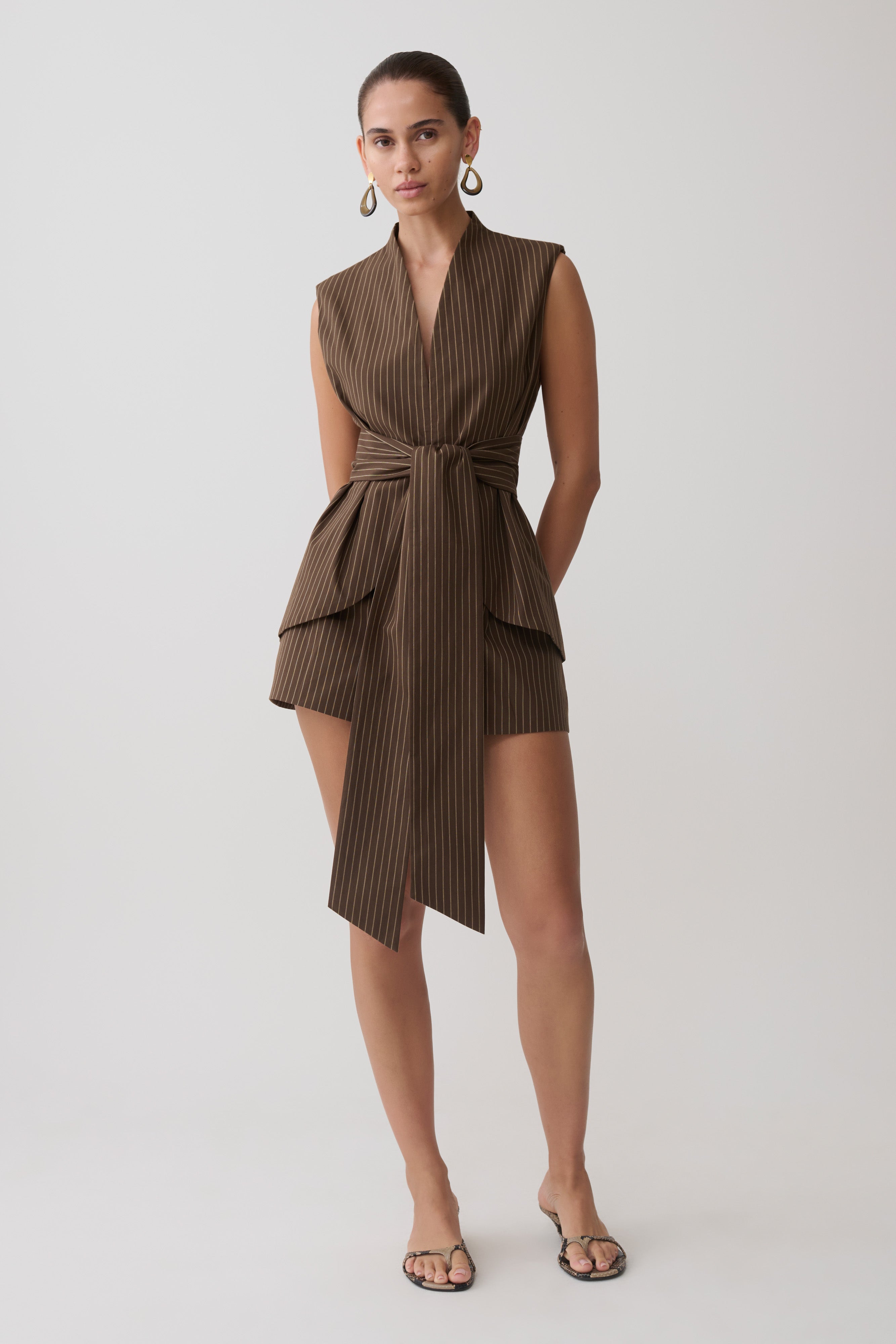 Alina Waist Tie Sleeveless Top - Chocolate