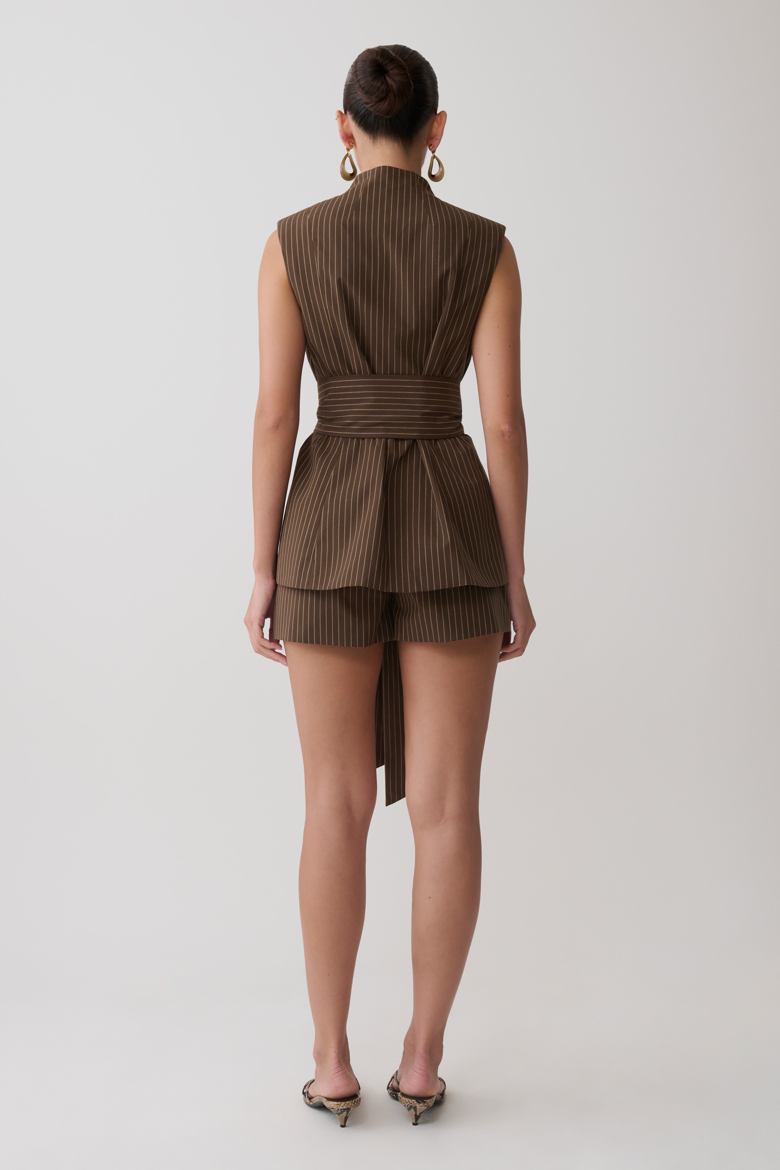 Alina Waist Tie Sleeveless Top - Chocolate
