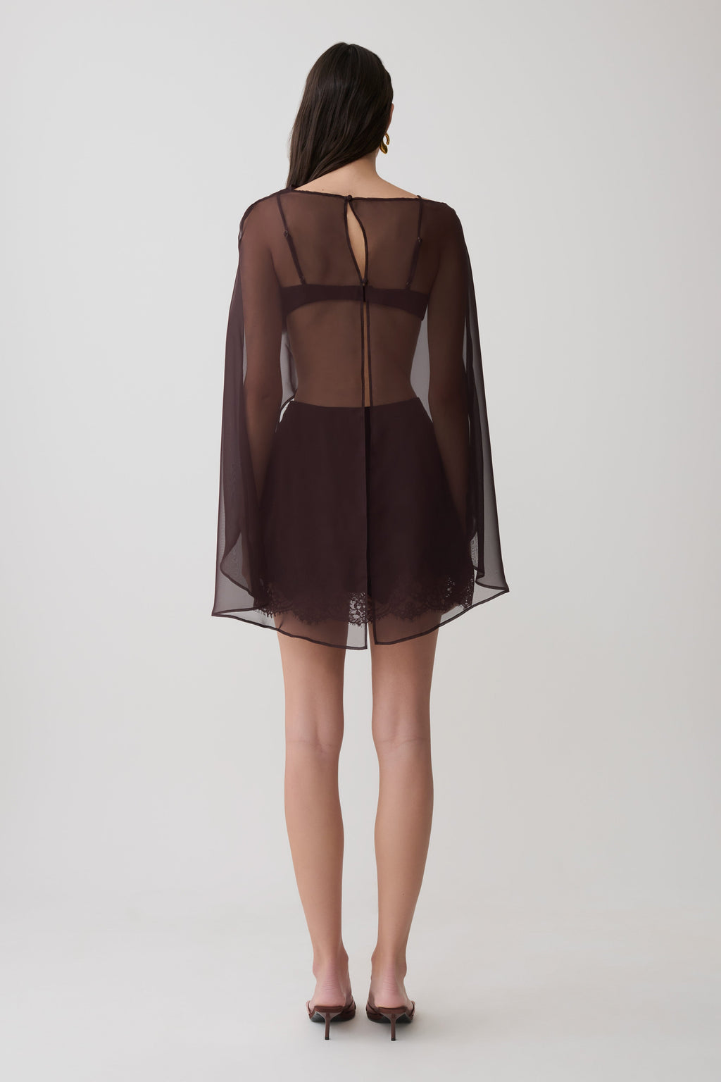 Kirstine Bralette With Chiffon Cape - Chocolate