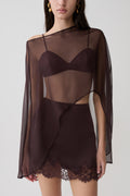 Kirstine Bralette With Chiffon Cape - Chocolate