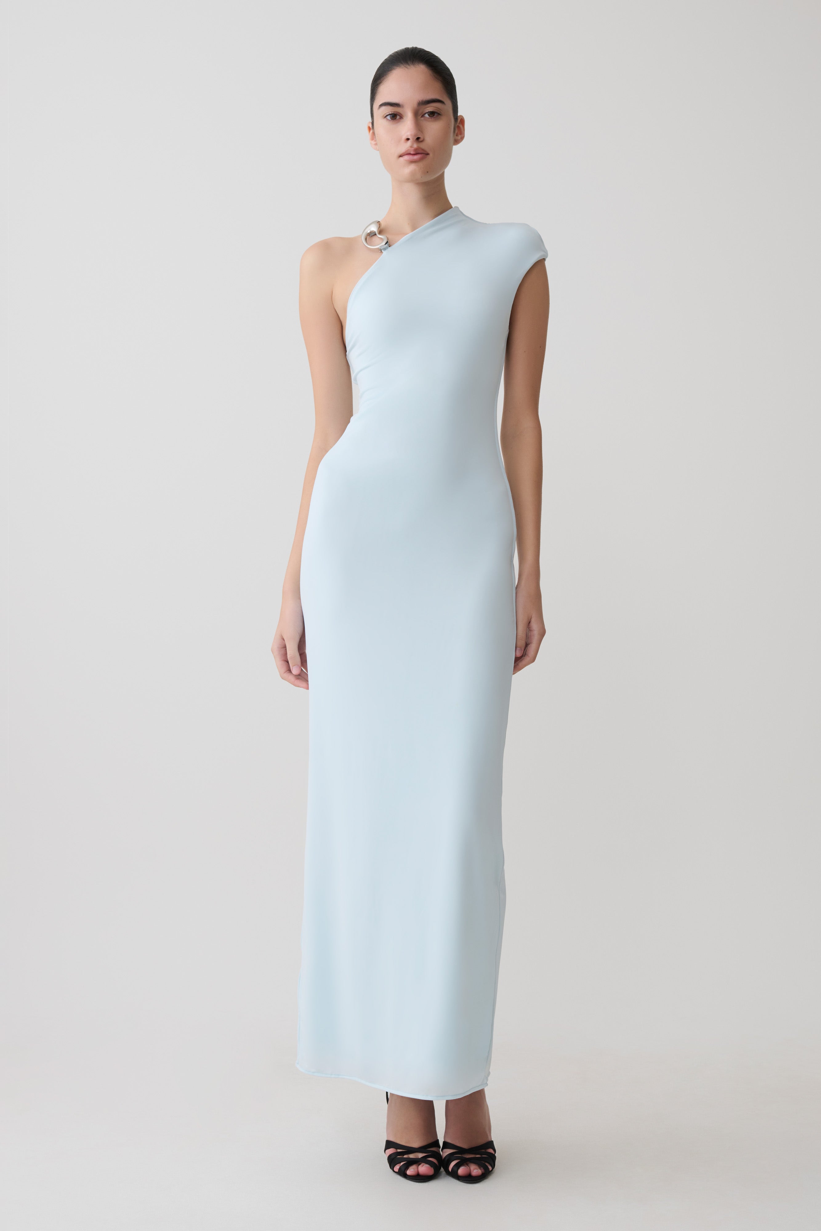 Oden Slinky Maxi Dress With Hardware - Sky Blue