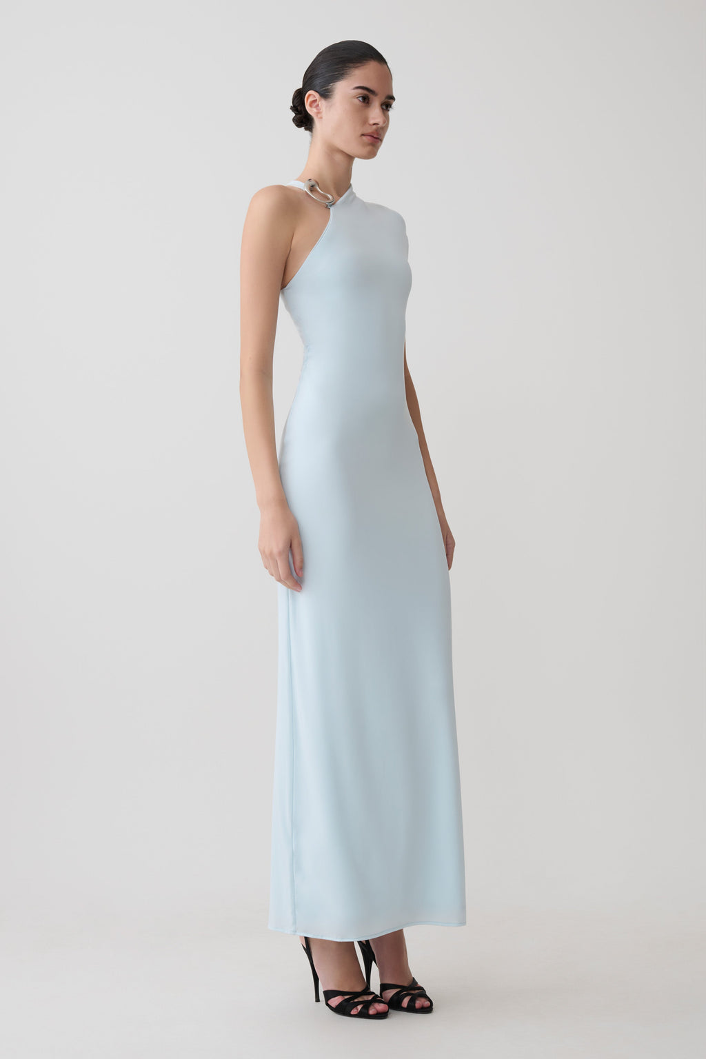 Oden Slinky Maxi Dress With Hardware - Sky Blue