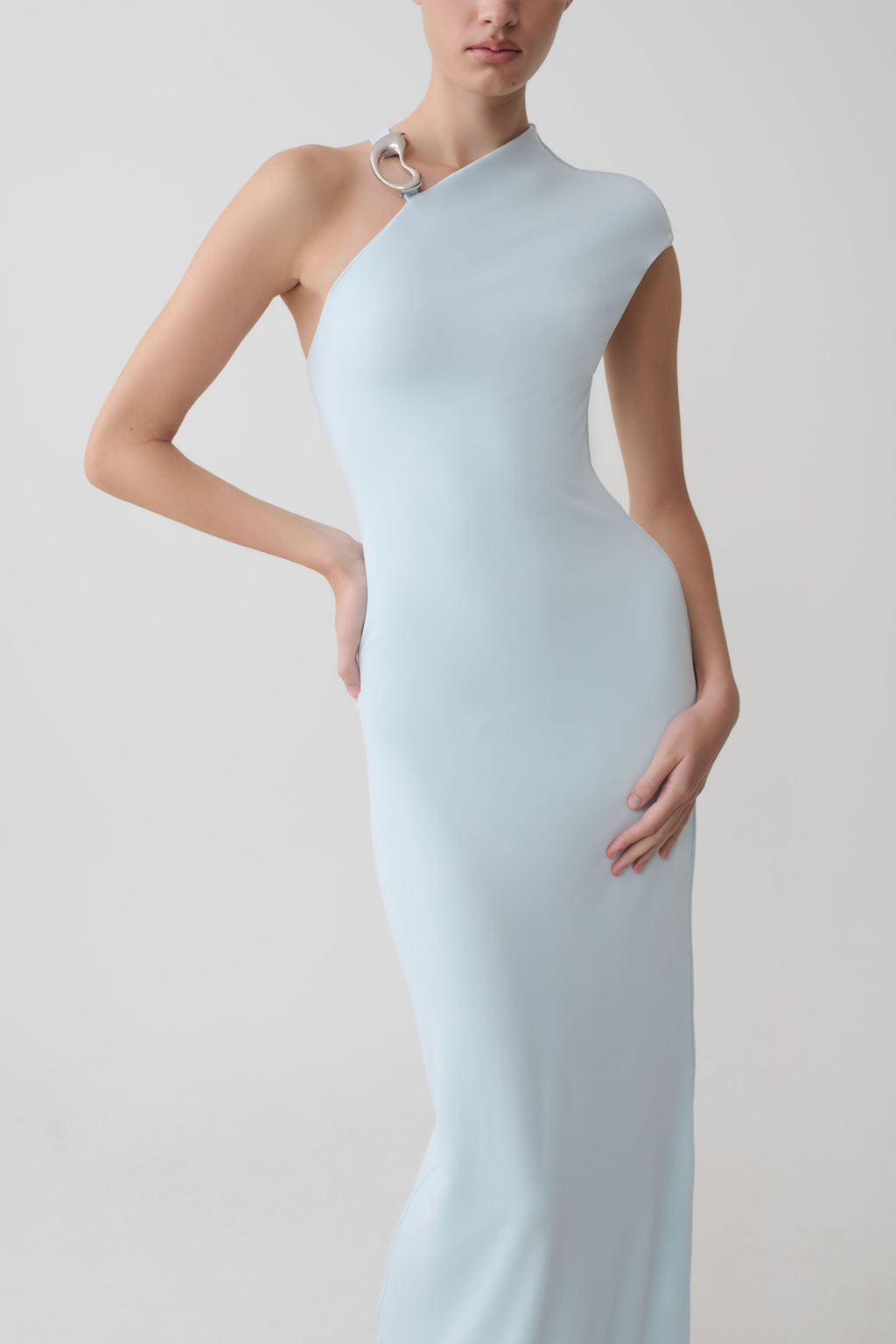 Oden Slinky Maxi Dress With Hardware - Sky Blue
