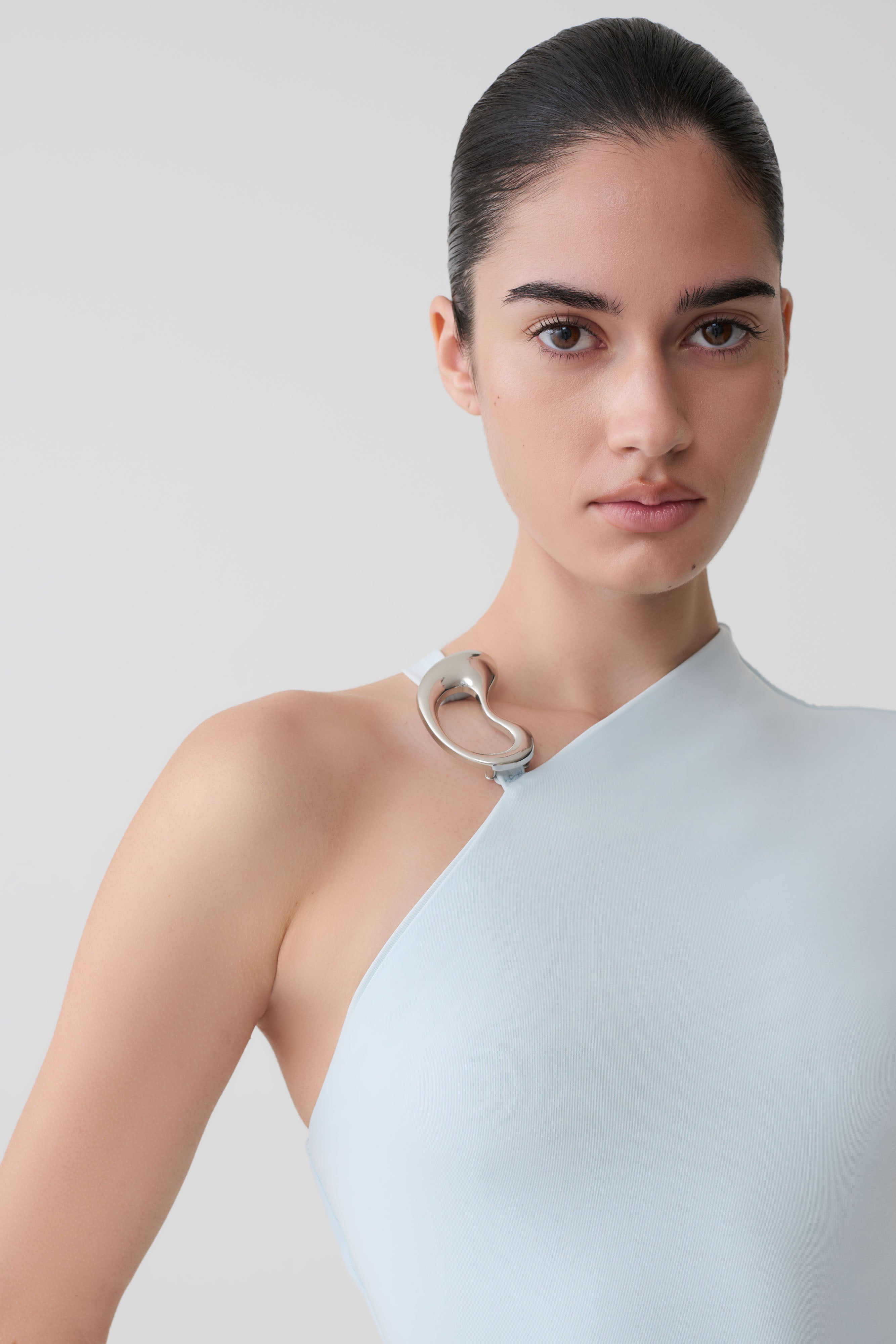 Oden Slinky Maxi Dress With Hardware - Sky Blue