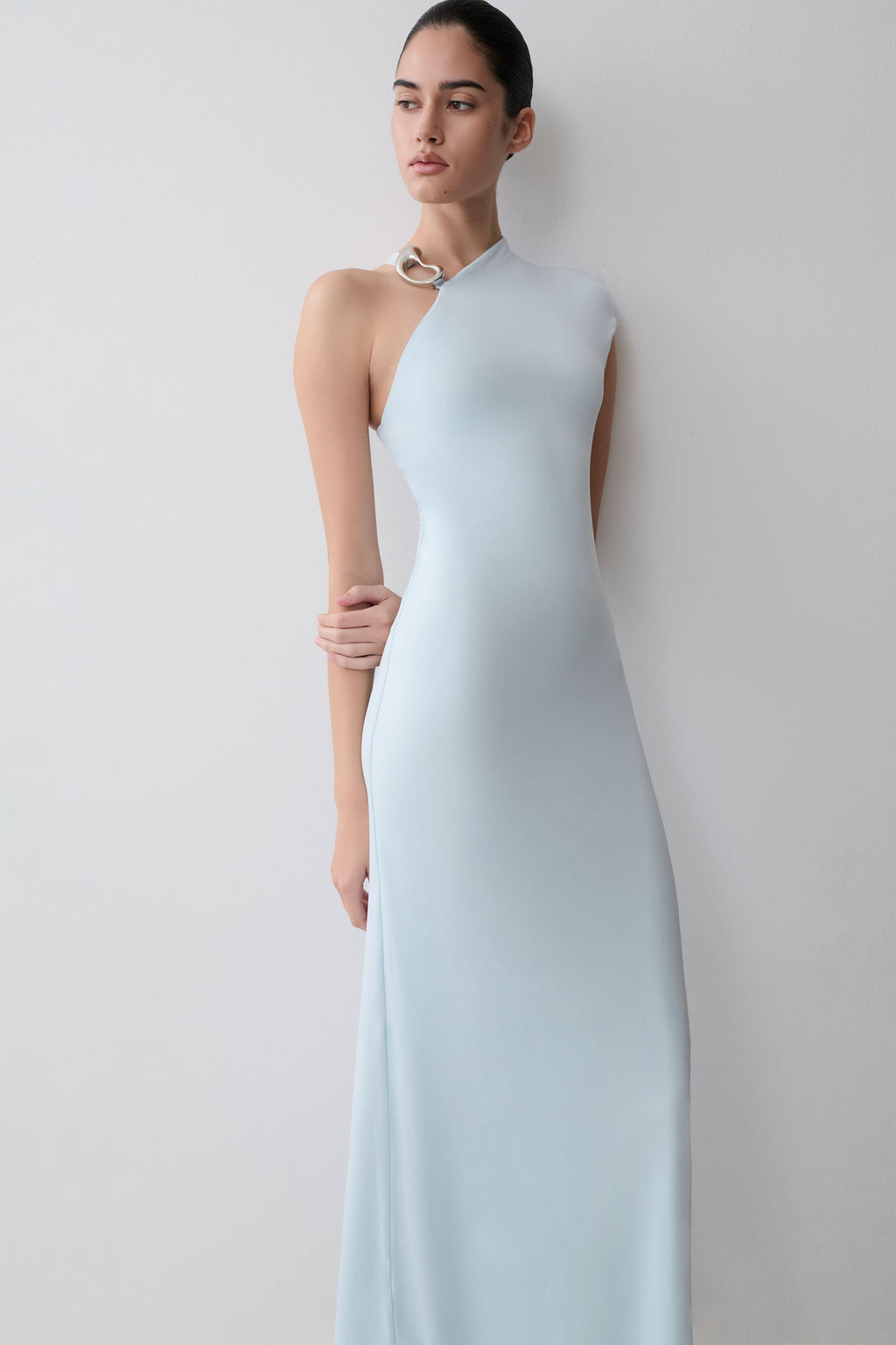 Oden Slinky Maxi Dress With Hardware - Sky Blue