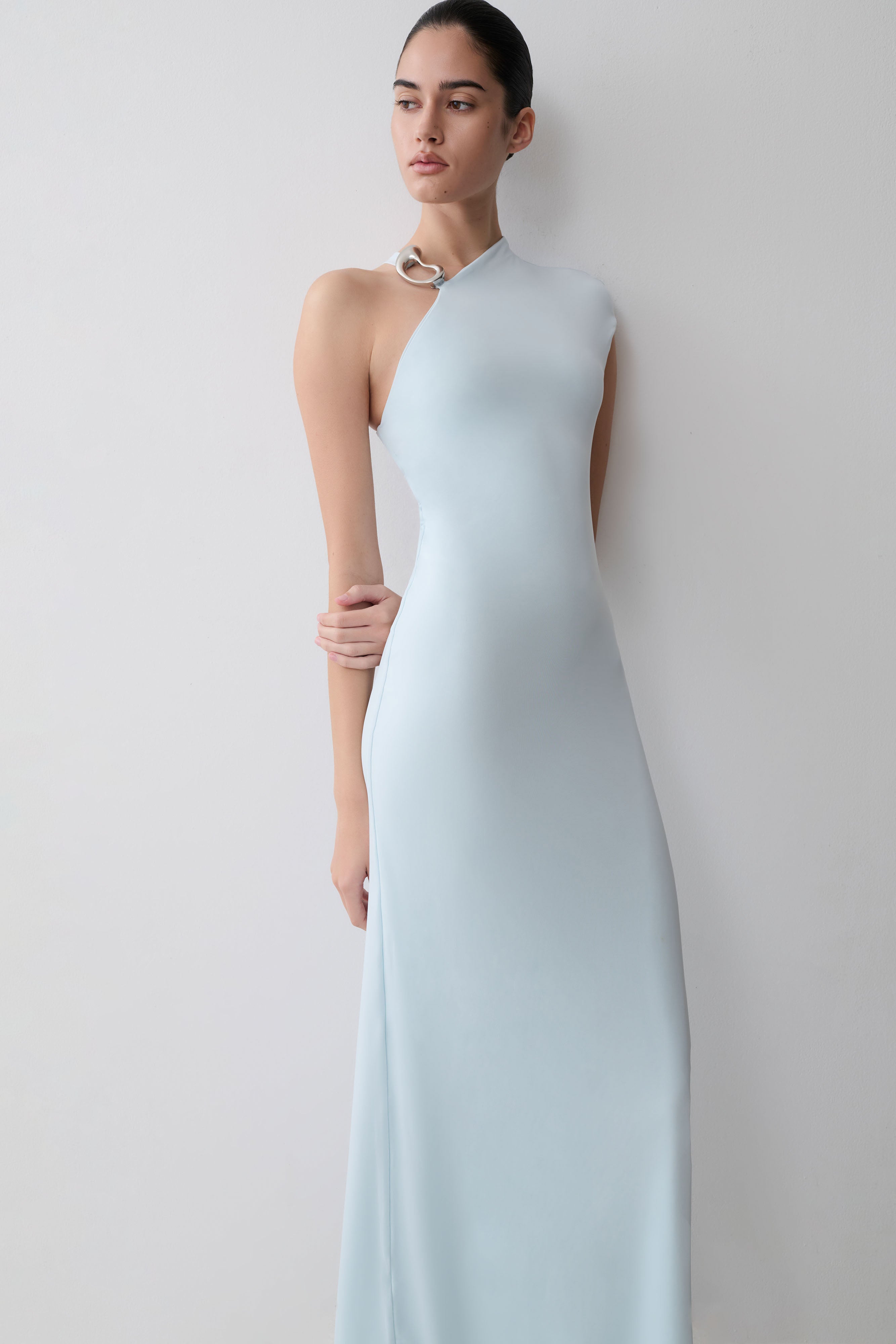 Oden Slinky Maxi Dress With Hardware - Sky Blue