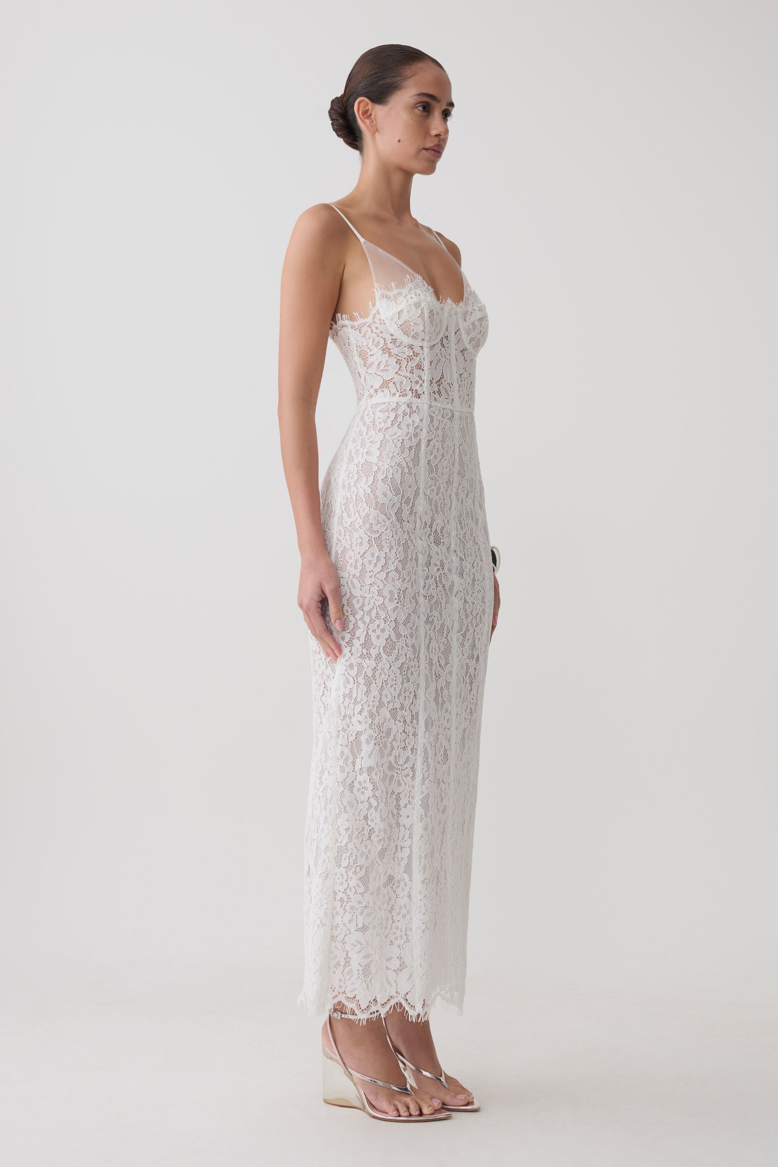 Ottilie Lace And Mesh Midi Dress - White