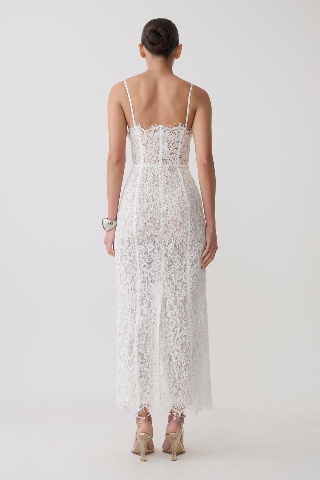 Ottilie Lace And Mesh Midi Dress - White