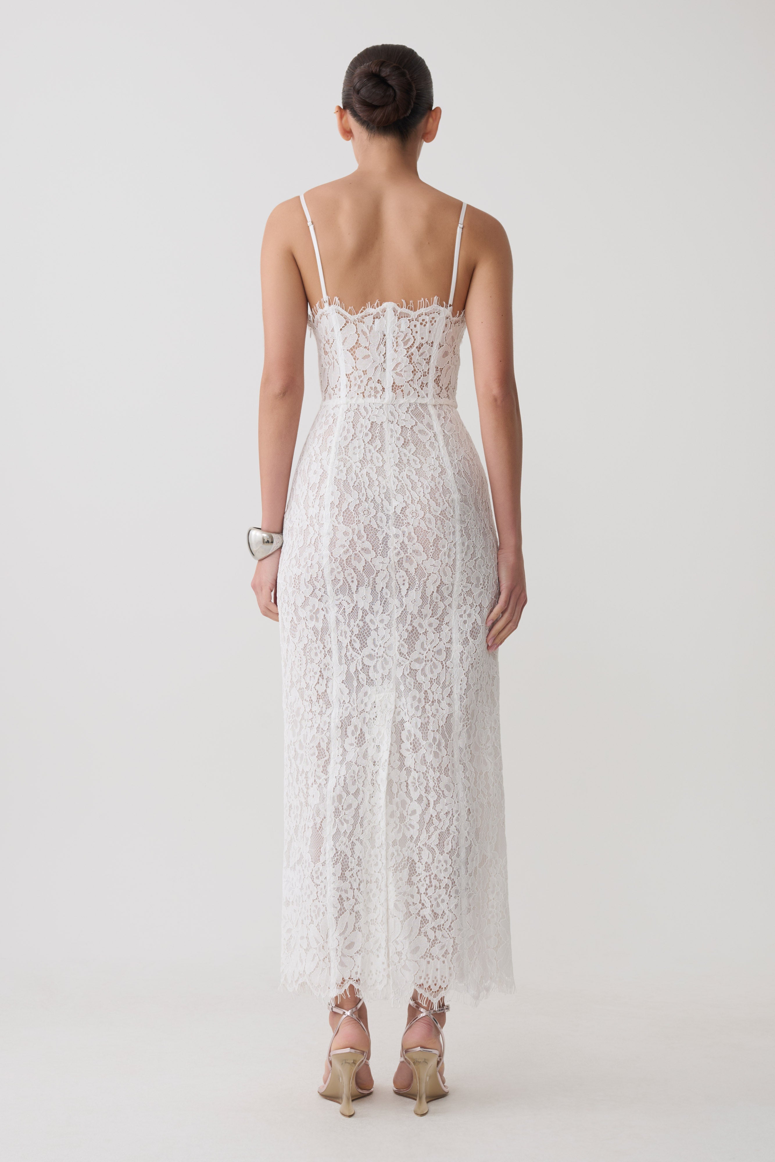 Ottilie Lace And Mesh Midi Dress - White