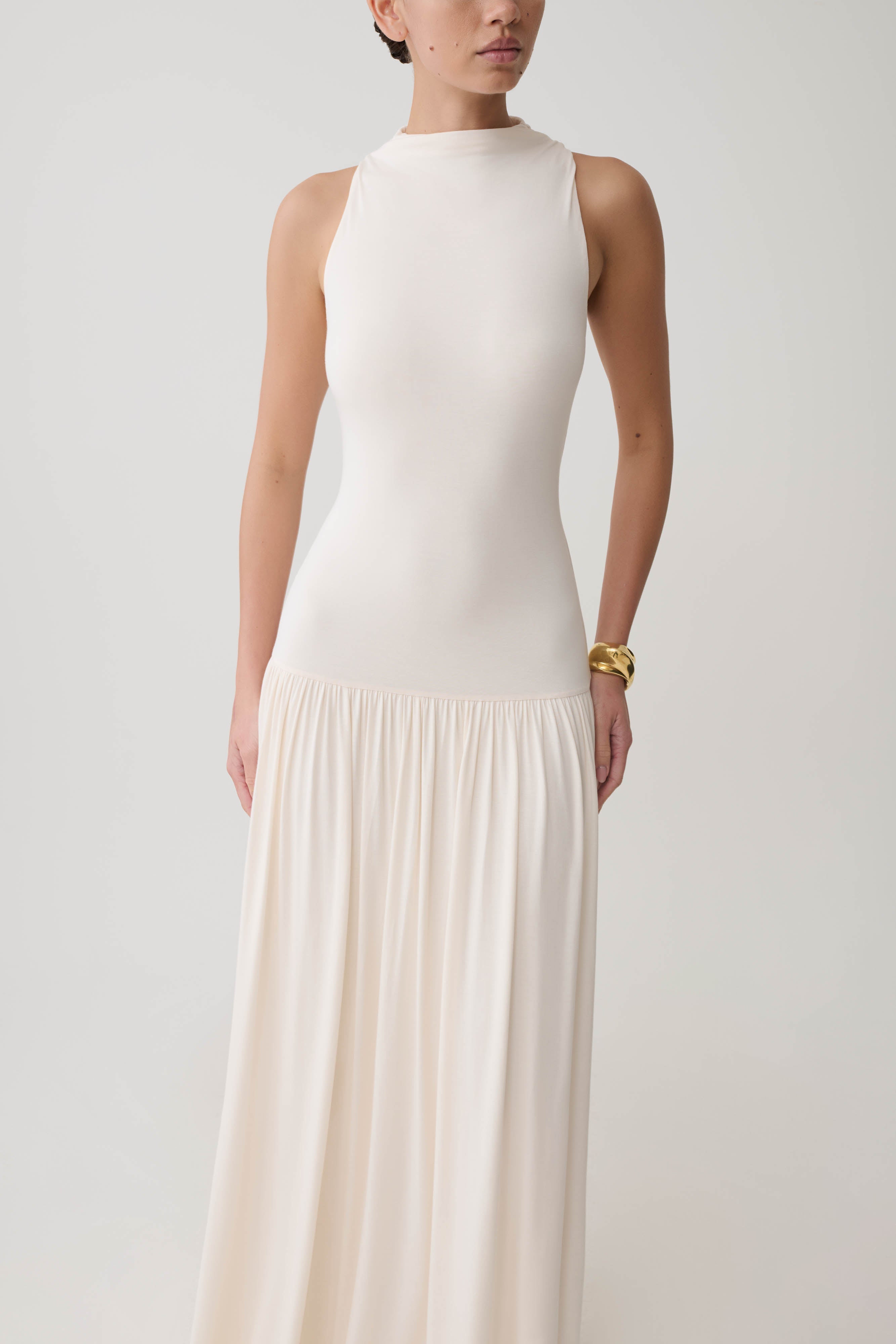 Zsela High Neck Modal Maxi Dress - Ivory