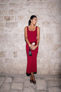 Allyra Scoop Stretch Crepe Midi Dress - Red