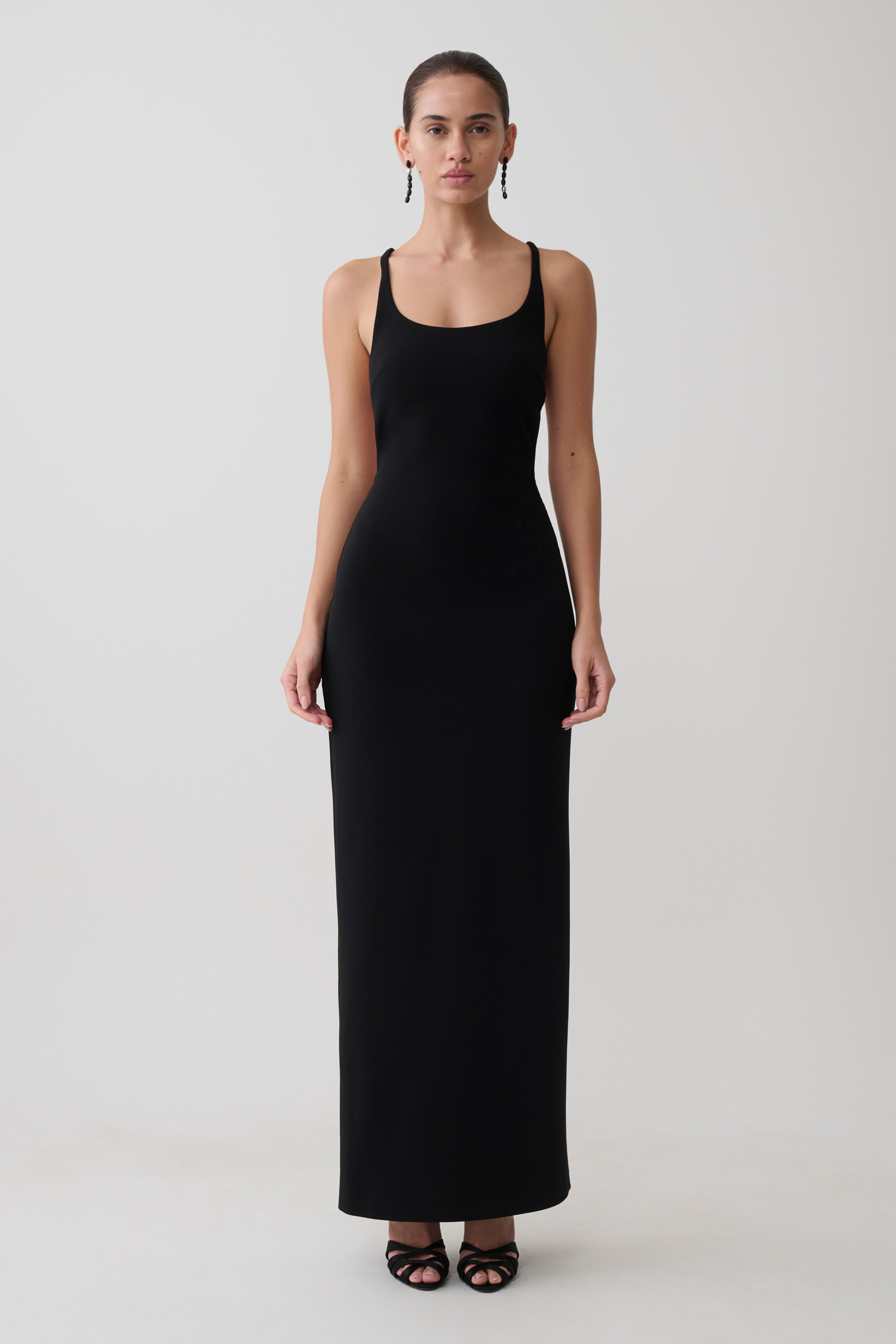 Julian Crepe Strapped Back Maxi Dress - Black