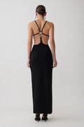 Julian Crepe Strapped Back Maxi Dress - Black
