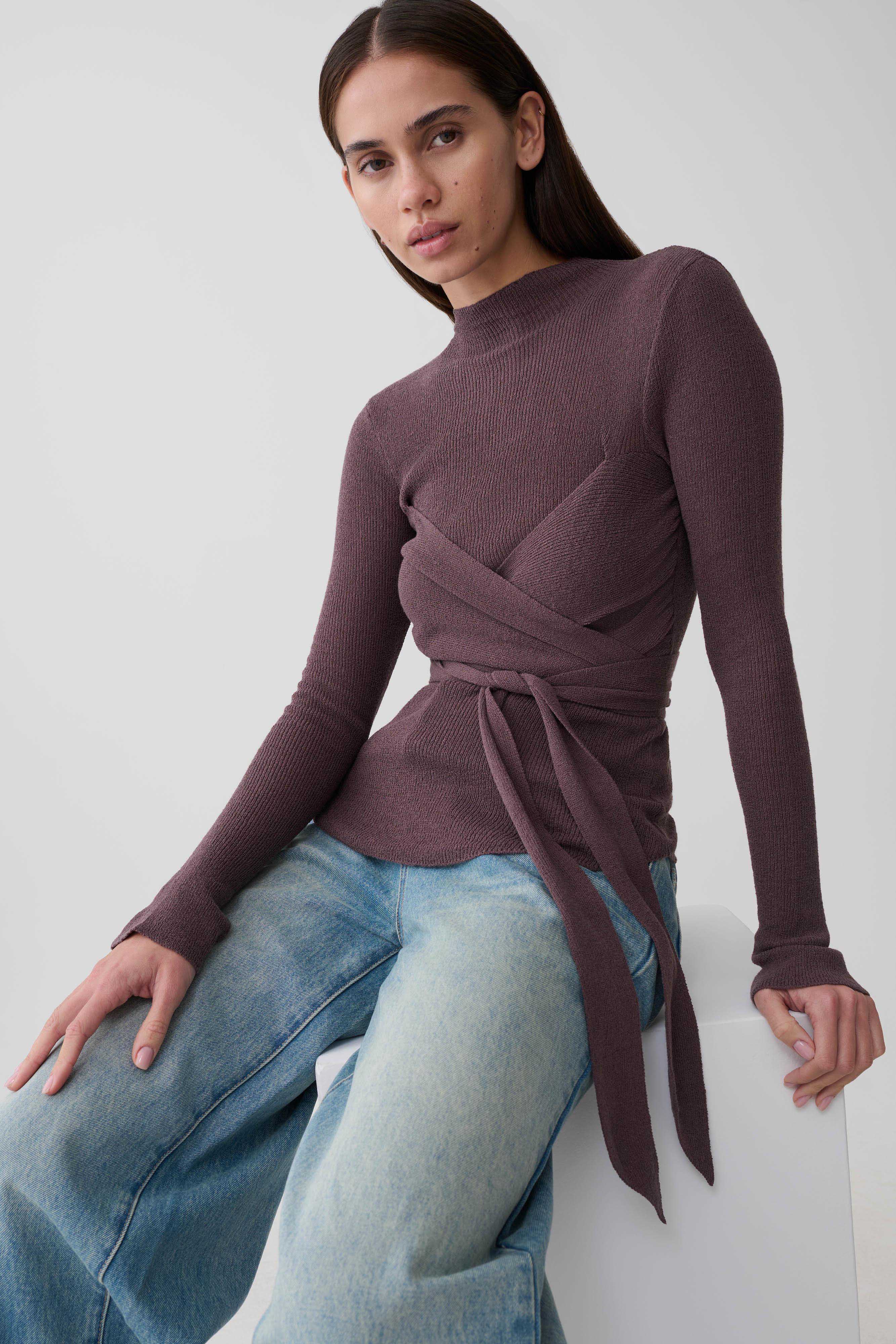 Lawson Wrap Knit Long Sleeve Top - Peppercorn